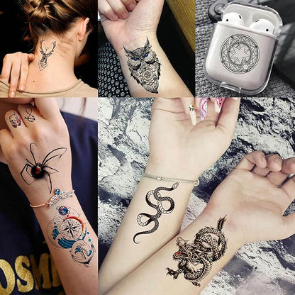 54 Sheets Large Watercolor Lion Owl Temporary Tattoos For Women Arm Adults Thigh, 3D Long Lasting Temp Tattoo Sticker For Men Chest Shoulder, Wolf Tiger Bulk Fake Tatoos Kit Set Rose Butterfly