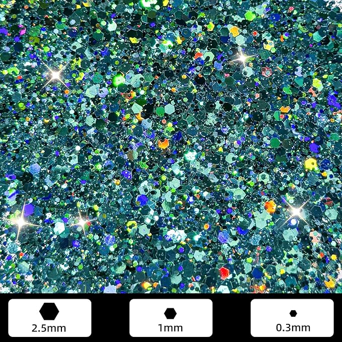 GlimmerLife Chunky Glitter 150G/5.29OZ Glitter, Holographic Chunky Glitter, Iridescent Sequin Flake Resin Glitter for DIY Crafts, Nail, Body, Face, Christmas Decorations