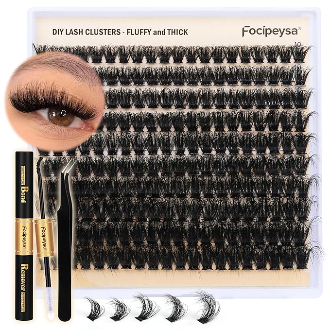 DIY Eyelash Extension Kit Volume Thick Lash Clusters Kit 10-18mm Thick Lash Extensions 90D Individual Eyelashes Extensions Kit with Lash Bond, Lash Remover, Lash Applicator (90D-D Curly-200Pcs)