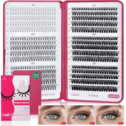 Lash Clusters 600PCS Lashes - Wispy Lash Clusters 10D 20D 30D+40D50D60D Individual Lashes Clusters D Curl Lash Extension 8-16MM Eyelash Clusters DIY Cluster Eyelash Extensions for Beginners Eyelashes