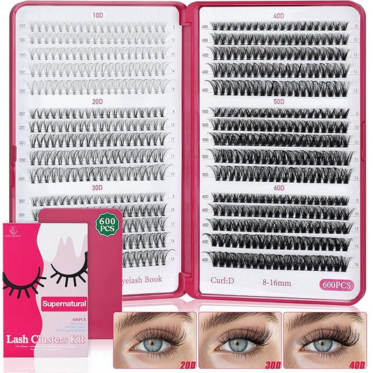 Lash Clusters 600PCS Lashes - Wispy Lash Clusters 10D 20D 30D+40D50D60D Individual Lashes Clusters D Curl Lash Extension 8-16MM Eyelash Clusters DIY Cluster Eyelash Extensions for Beginners Eyelashes
