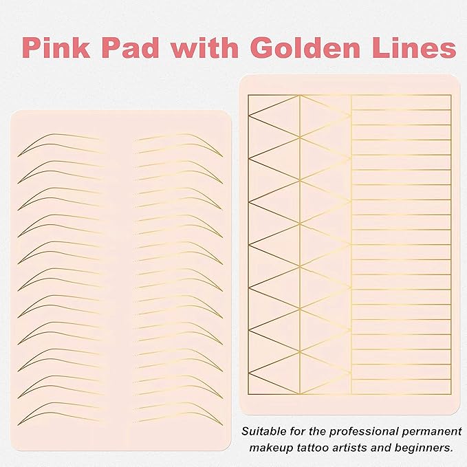 2PCS Doulbe Sides Silicone Practice Skin 1.5mm Thickness Permanent Makeup Tattoo Practice Pad for Eyebrow/Lip Practice (White Pad+Silver Line)