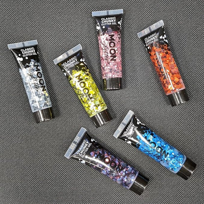 Classic Chunky Glitter Gel by Moon Glitter - 0.40fl oz - Glitter Face Paint - Set of 6