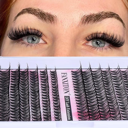 DIY Lash Extension Kit Natural Lash Clusters 30D+40D Mix 9-16 mm D lndividual Lashes Lash Remover 280 pcs Wispy Eyelash Extension Kit with Lash Bond and Seal and Lash Tweezers by FANXITON