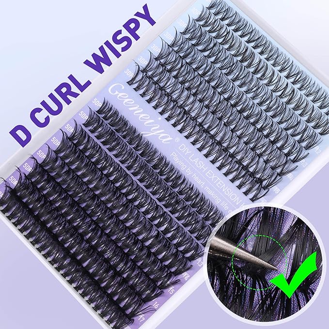 Geeneiya Natural Lash Clusters Kit 30D+50D Wispy Lash Extension Kit 10-18mm Cluster Eyelash Extensions Kit Natural Individual Lashes with Waterproof Lash Bond and Seal, Lash Tweezers (300Pcs)