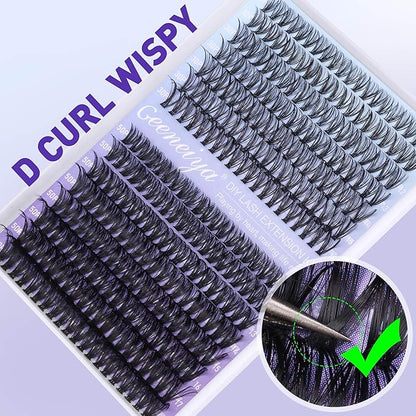 Geeneiya Natural Lash Clusters Kit 30D+50D Wispy Lash Extension Kit 10-18mm Cluster Eyelash Extensions Kit Natural Individual Lashes with Waterproof Lash Bond and Seal, Lash Tweezers (300Pcs)