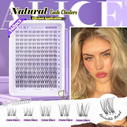 Wispy Lash Clusters Invisible Band Natural Lash Extensions Waterproof 8-16mm Cluster Eyelash Extension D Curl DIY Individual Cluster Lashes by ALICE