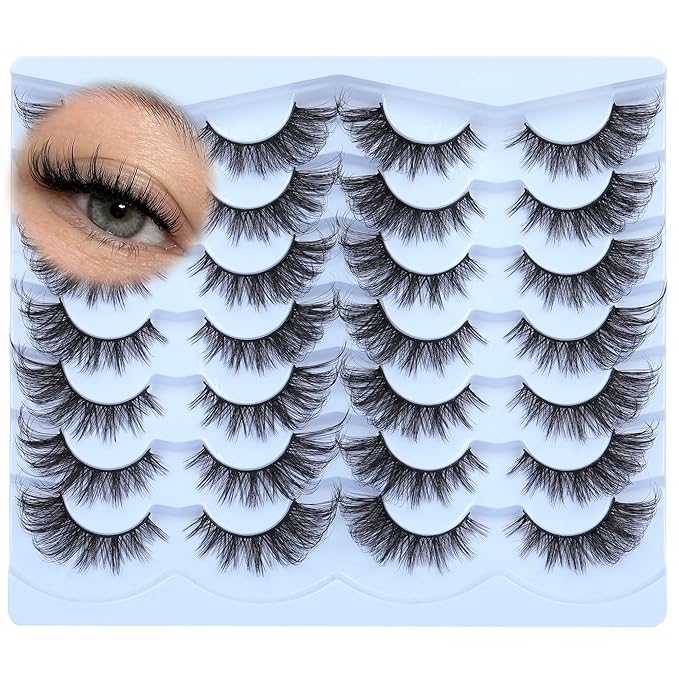 Manga Lashes Wispy False Eyelashes Cat Eye Lashes Natural Look 14 Pairs Fox Eye Mink Lashes 5D Volume Fake Eyelashes Pack by TNFVLONEINS