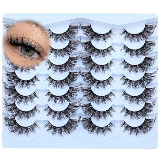 Manga Lashes Wispy False Eyelashes Cat Eye Lashes Natural Look 14 Pairs Fox Eye Mink Lashes 5D Volume Fake Eyelashes Pack by TNFVLONEINS