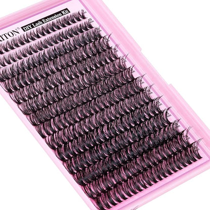FANXITON DIY Lash Extension Kit 50D D Individual Lashes Lash Clusters Kit Cluster Lashes Lash Bond and Seal and Lash Tweezers for Lash Clusters Kit DIY at Home