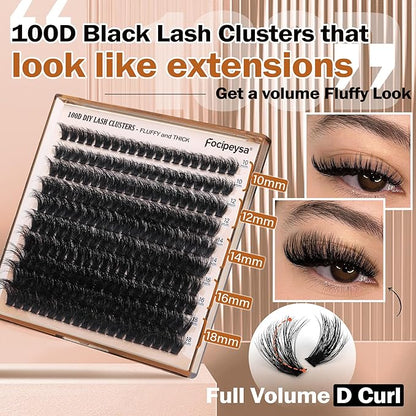 Fluffy Thick Lash Clusters DIY Eyelash Extension 10-18MIX D Curl Lash Clusters 100D Wispy Individual Eyelash Extensions Clusters Lashes DIY Fluffy Lash for Beginners by Focipeysa