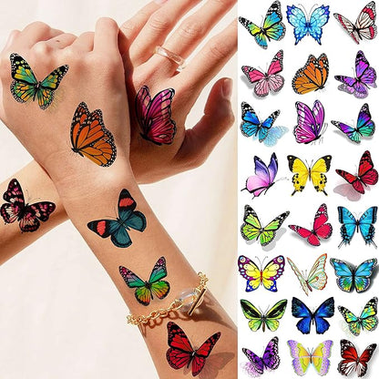 81 PCS Colorful Butterfly Temporary Tattoos For Women Boobs, Watercolor Small 3D Butterfly Long Lasting Temp Tattoo Sticker For Kids Girls Face Arm, Fake Tattoos That Look Real And Last Long