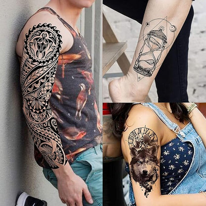 20 Sheets Extra Large Full Arm Temporary Tattoos For Men Adults, Tiger Snake Leopard Lion King Temporary Tattoos Sleeve For Women, Temp Waterproof Fake Tattoo Stickers For Kids Warrior Tatoos