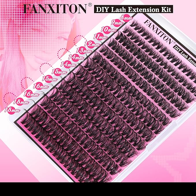 FANXITON Lash Clusters 280 Pcs Wispy Lash Clusters D 8-18 MM Mix Volume Thick Eyelash Clusters 50D Long Individual Eyelash DIY Lash Extensions at Home(50D)