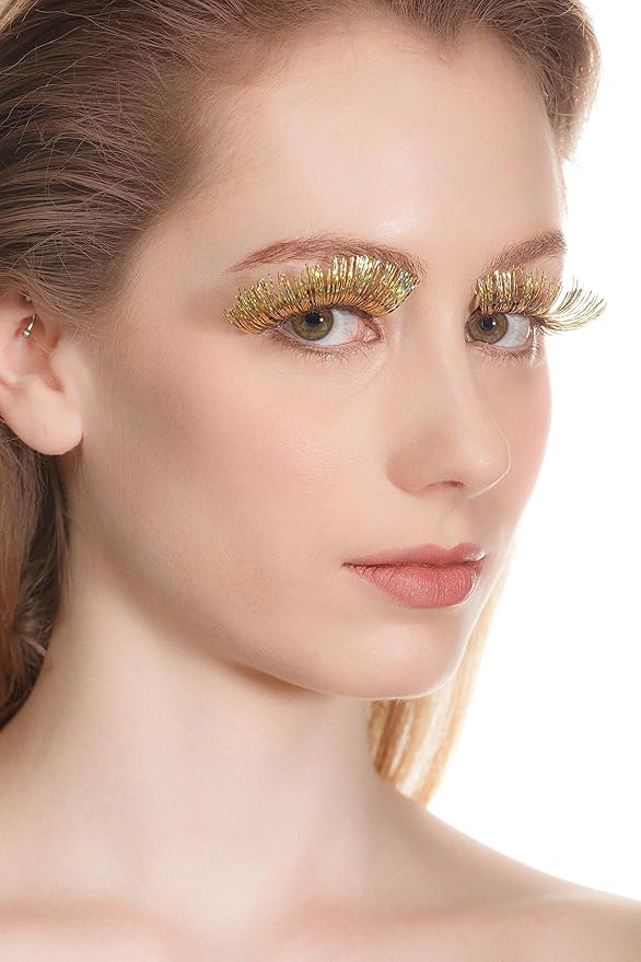 Halloween lashes Gold eyelashes glitter eyelashes golden cosplay eyelashes yellow False Eyelashes Extension for Women Girls P14