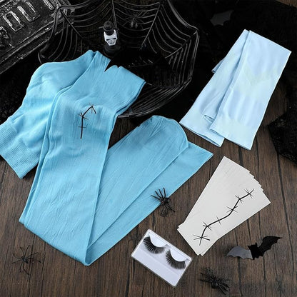 Costume Accessories Include 20 Halloween Scars Stitches Tattoos Footed Tights Arm Sleeves Halloween False Lashes(Blue)