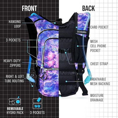 Galaxy Medium 3Pockets Hydration Pack bundle with 16 Pack Chunky Holographic Glitters