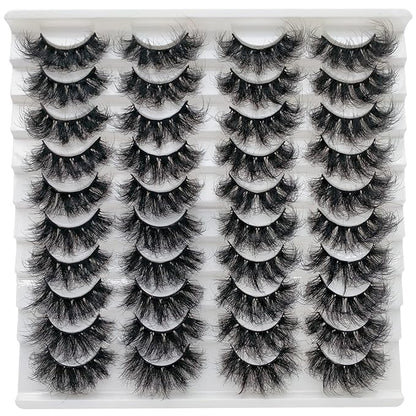 Fluffy Mink Lashes 20 Pairs Dramatic Thick 5D False Eyelashes 20mm Wispy Fake Eyelashes Pack, by Kmilro (LD05)