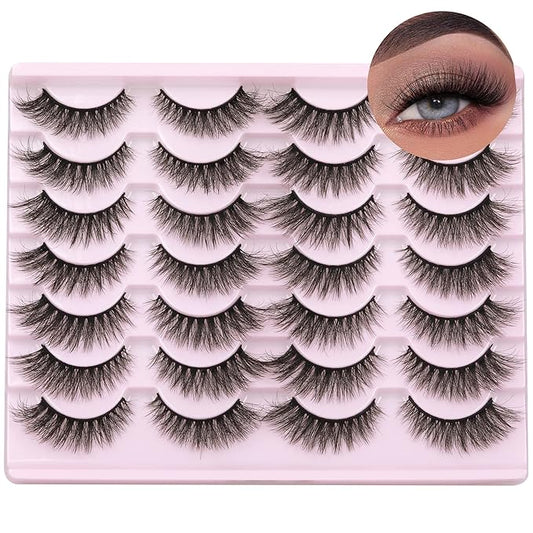 Wispy Mink Lashes Natural False Eyelashes 16mm Cat Eye Lashes Pack 5D 14 Pairs Fake Eyelashes by TNFVLONEINS