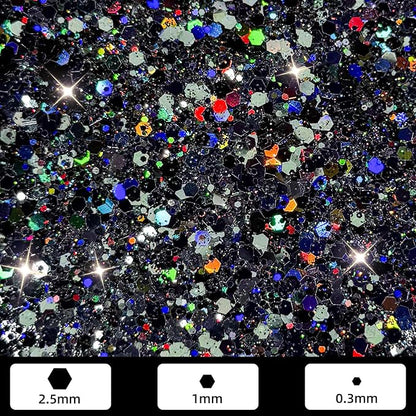 GlimmerLife Black Glitter, 150G/5.29OZ Glitter, Holographic Chunky Glitter, Craft Glitter for Resin, Epoxy Tumblers, Nail Art, Iridescent Metallic Sequin Flakes Bulk, Halloween Decorations