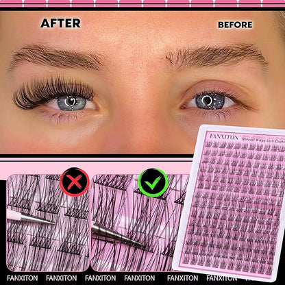 FANXITON Wispy DIY Lash Extension Kit Natural Lash Clusters C Individual Lashes Lash Clusters Kit Cluster Lashes Lash Bond and Seal and Lash Tweezers for Lash Clusters Kit DIY at Home