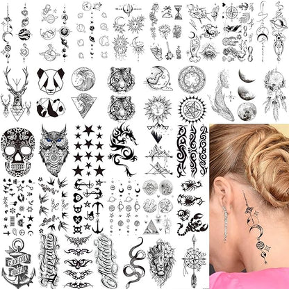 71 Sheets Small Cute Temporary Tattoos For Women Men Hands Neck Finger, Floral Space Moon Fake Long Lasting Tattoos Adults, Lavender Anchor Panda Halloween Snake Dragon Tiger Lion Animals Tattoos