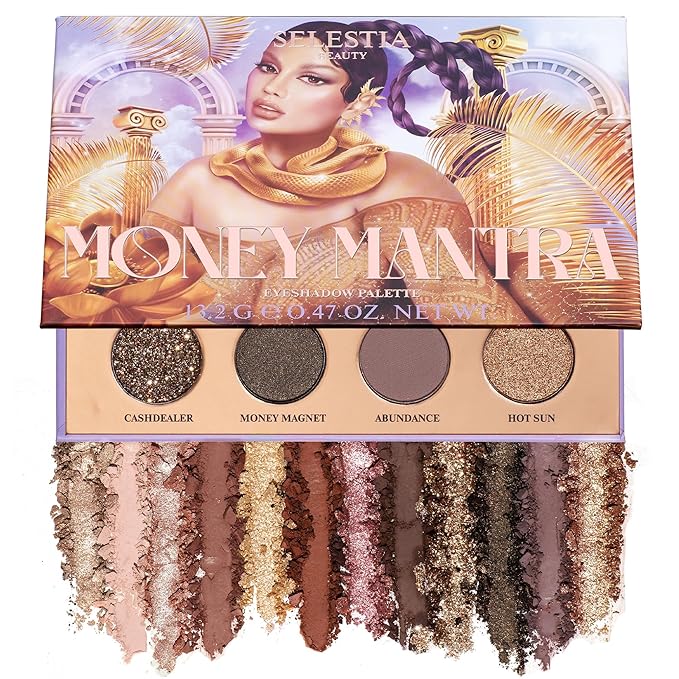 Liquid Eyeliner Pen & 12 Shades Eyeshadow Palette - Queen Cobra + Money Mantra - Cat Eye Black Eyeliner + Matte, Satin, Shimmer & Glitter Nude Eyeshadow Palette