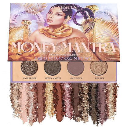 Liquid Eyeliner Pen & 12 Shades Eyeshadow Palette - Queen Cobra + Money Mantra - Cat Eye Black Eyeliner + Matte, Satin, Shimmer & Glitter Nude Eyeshadow Palette