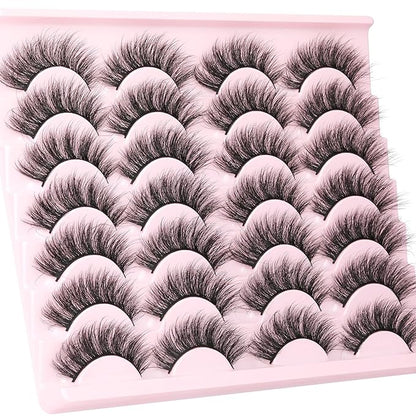 Wispy False Eyelashes Cat Eye Lashes Natural Look Mink Lashes 16mm Strip Eyelashes Pack Wholesale 14 Pairs 4D Volume Multipack by TNFVLONEINS