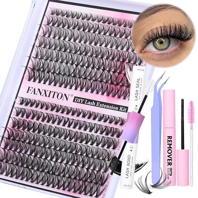 DIY Lash Extension Kit Natural Lash Clusters 30D+40D Mix 9-16 mm D lndividual Lashes Lash Remover 280 pcs Wispy Eyelash Extension Kit with Lash Bond and Seal and Lash Tweezers by FANXITON