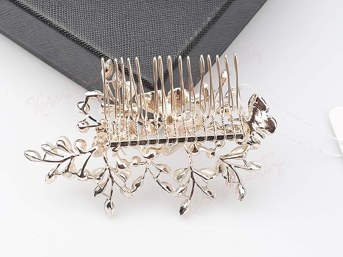 Kercisbeauty Light Champagne Hair Comb for Bride Wedding Bridal Headpiece Hair Accessories for Women Bridesmaid Gift (Rose Gold)