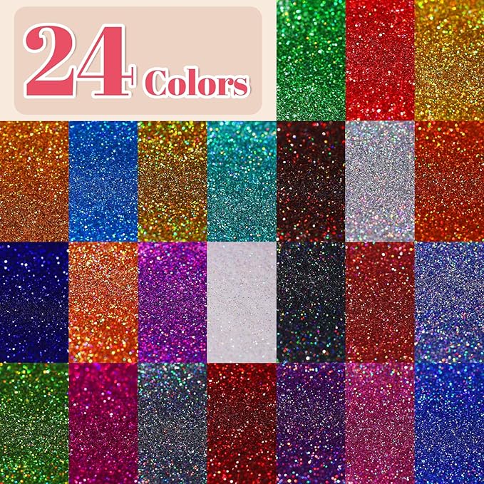 LEOBRO Fine Glitter, 24 Colors Holographic Fine Glitter for Crafts, Resin, Tumblers, Nail Body, DIY Party Decorations