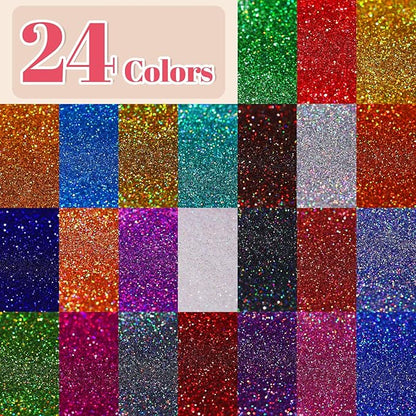 LEOBRO Fine Glitter, 24 Colors Holographic Fine Glitter for Crafts, Resin, Tumblers, Nail Body, DIY Party Decorations