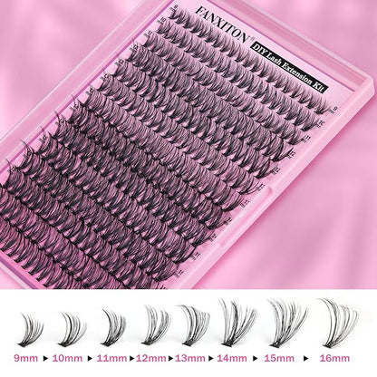 FANXITON DIY Lash Extension Kit 30D D Individual Lashes Lash Clusters Kit Cluster Lashes Lash Bond and Seal and Lash Tweezers for Lash Clusters Kit DIY at Home