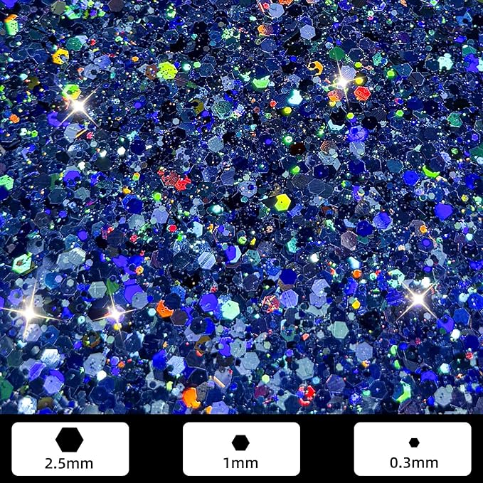 GlimmerLife Glitter 150G/5.29OZ Blue Glitter, Holographic Chunky Glitter, Craft Glitter for Resin, Metallic Iridescent Sequin Flakes Bulk, Nail Glitter for Makeup Face, Body Eye, Epoxy Tumblers