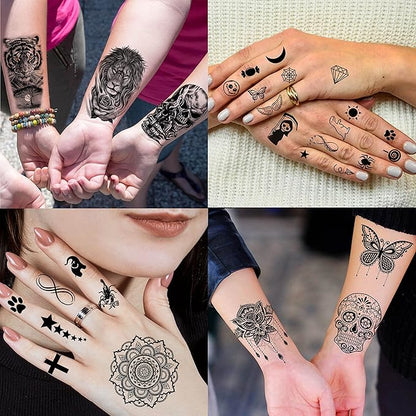 65 Sheets Black Realistic Flower Temporary Tattoos For Women Arm Thigh, 3D Fake Tattoos That Look Real And Last Long, Temp Rose Sketch Moon Snake Peony Floral Tattoo Stickers For Adults Girls