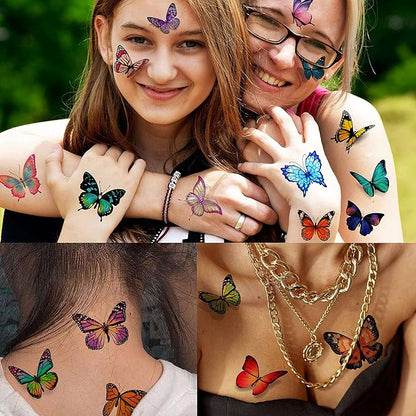 81 PCS Colorful Butterfly Temporary Tattoos For Women Boobs, Watercolor Small 3D Butterfly Long Lasting Temp Tattoo Sticker For Kids Girls Face Arm, Fake Tattoos That Look Real And Last Long