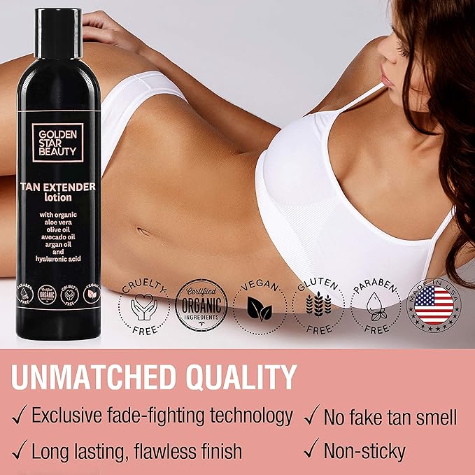 Self Tanner Oil & Tan Extender Lotion with Hyaluronic Acid and Organic Oils - Create and Extend Beautiful Sunless Tan