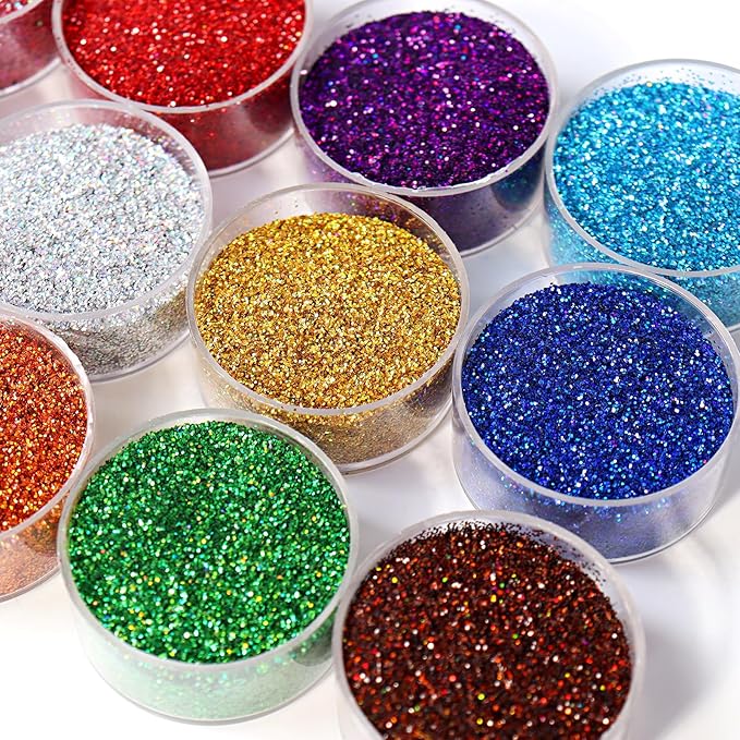 Holographic Glitter for Craft,Set of 12 Colors Fine Glitter,Laser Extra Fine for Resin Arts,Assorted for Body,0.3mm for Nail Art