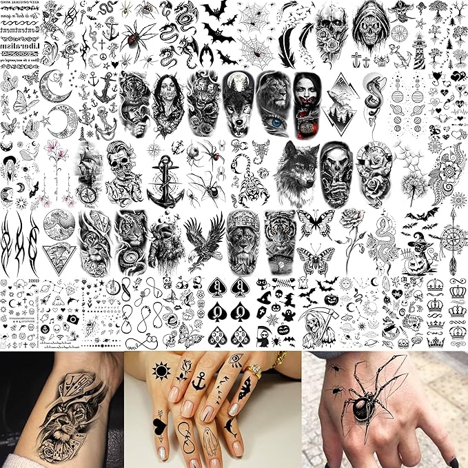 73 Sheets Black Wolf Lion Temporary Tattoos For Men Women, Halloween Half Arm Sleeve Tattoo Stickers Tiger Zeus Jesus Christ Dragon, Temp Gothic Waterproof Fake Tattoos For Adults Owl Skull Skeleton