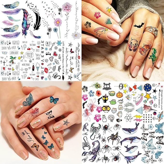 66 Sheets Peony Rose Flower Temporary Tattoos For Women Adults Thigh, 3D Lavender Butterfly Fake Tattoos Girls Arm Sleeve, Realistic Watercolor Floral Temp Tattoo Sticker Finger Tatoos Neck