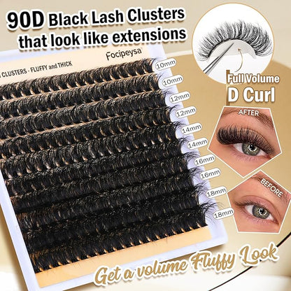 DIY Lash Clusters Full Volume Eyelash Extension 10-18MIX D Curly Individual Lash Clusters 90D Individual Lashes Extensions Clusters Lashes DIY Lash for Beginners by Focipeysa