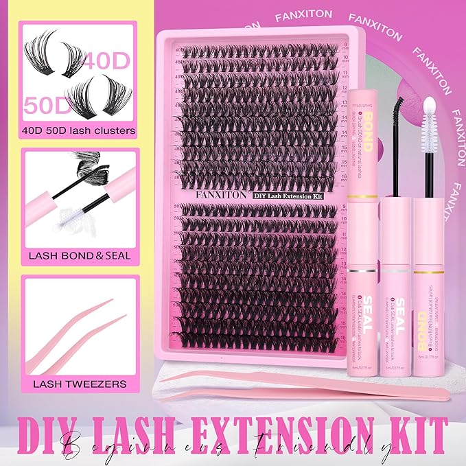 Wispy Lashes Cluster Kit Thick Eye Lash Clusters 40D+50D D 8-16mm Mix Lash Extension Kit Eyelash Clusters Volume Individual Lashes with Lash Bond and Seal and Tweezers