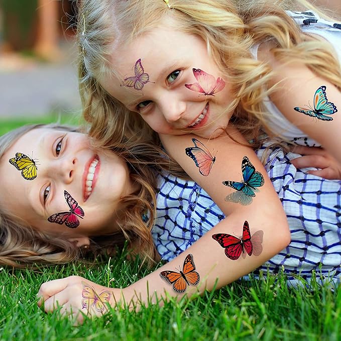81 PCS Colorful Butterfly Temporary Tattoos For Women Boobs, Watercolor Small 3D Butterfly Long Lasting Temp Tattoo Sticker For Kids Girls Face Arm, Fake Tattoos That Look Real And Last Long