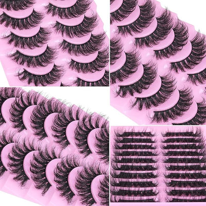 Wispy False Eyelashes Mink Lashes Natural Look Cat Eye Lashes Pack 10 Pairs Fake Eyelashes Like Extensions 5D Volume Strip Lashes 18mm Mink Eyelashes by TNFVLONEINS