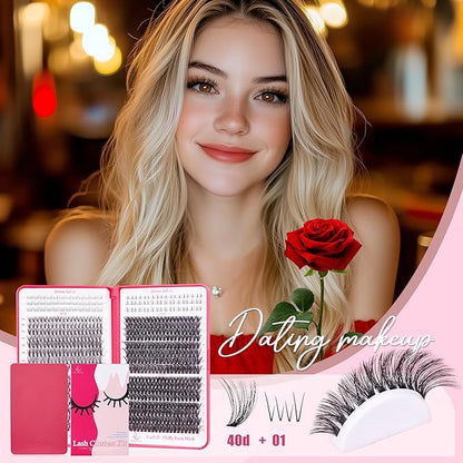 Lash Clusters - Lash Clusters with Bottom Lashes Lash Clusters Lash Extension Kit 30D40D50D60D Fluffy Wispy EyeLash Clusters D Curl No Adhesives Included