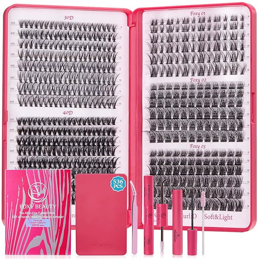 Lash Clusters -Lash Clusters Kit Natural Wispy Eyelash Extension Kit 30D & 40D Superfine Band Lash Extension Kit With Bond and Seal Remover Eyelash Clusters D Curl DIY At Hme