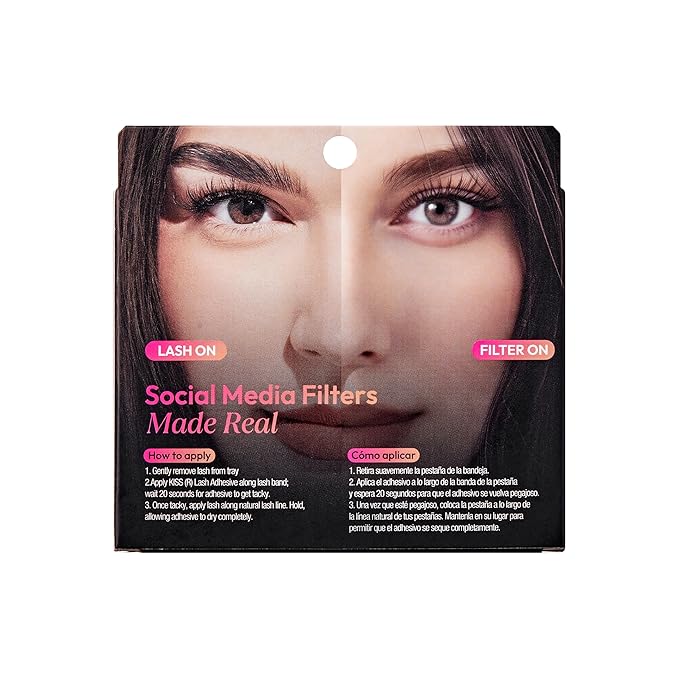 KISS Filter Lashes, AI-Inspired Cat Eye False Eyelashes, Medium Length (10-12mm), Wispy 3D Volume, Natural Look, 1 Pair with Lash Glue, The Glow Up Filter