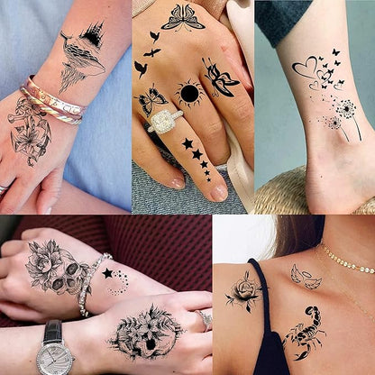 FANRUI 52 Sheets Creative Black Tiny Crown Infinity Triangle Fake Tattoos For Men Women Realistic Stars Letters Tattoos For Kids Temporary Waterproof Arm Hand Face Finger Neck Tatoo Stickers