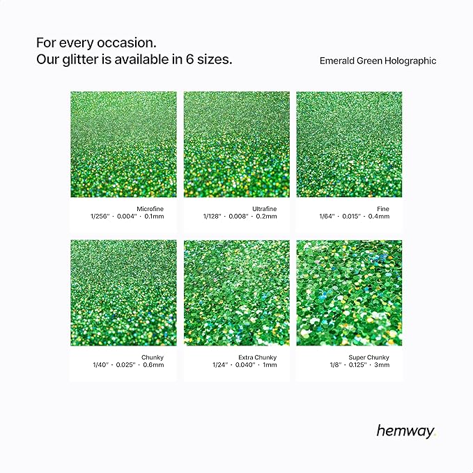 Hemway Premium Ultra Sparkle Glitter Multi Purpose Metallic Flake for Arts Crafts Nails Cosmetics Resin Festival Face Hair - Emerald Green Holographic - Microfine (1/256" 0.004" 0.1mm) 100g / 3.5oz